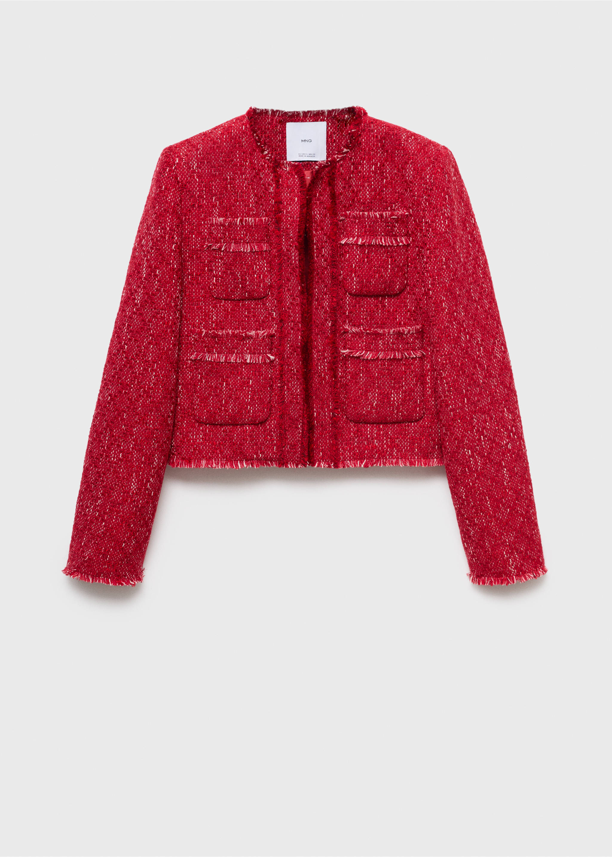 Veste tweed bords effilochés - Article sans modèle, Rouge. Ref: 17054147-00.