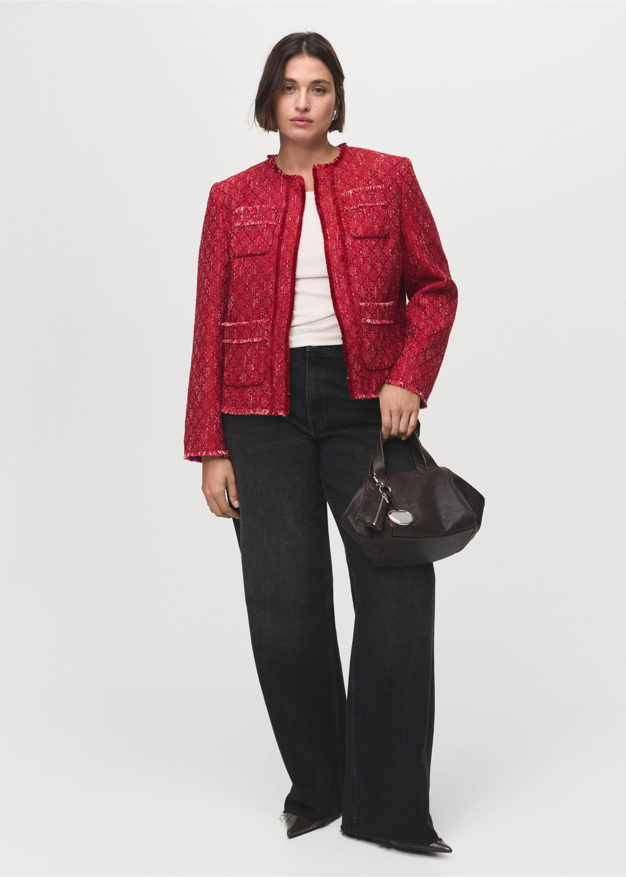 Veste tweed bords effilochés - Détail de l'article 3, Rouge. Ref: 17054147-00.