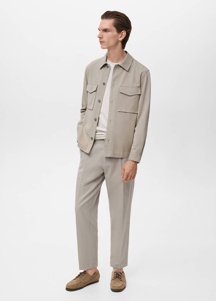 MANGO MAN - Veste coton lyocell à poches gris clair/pastel - L