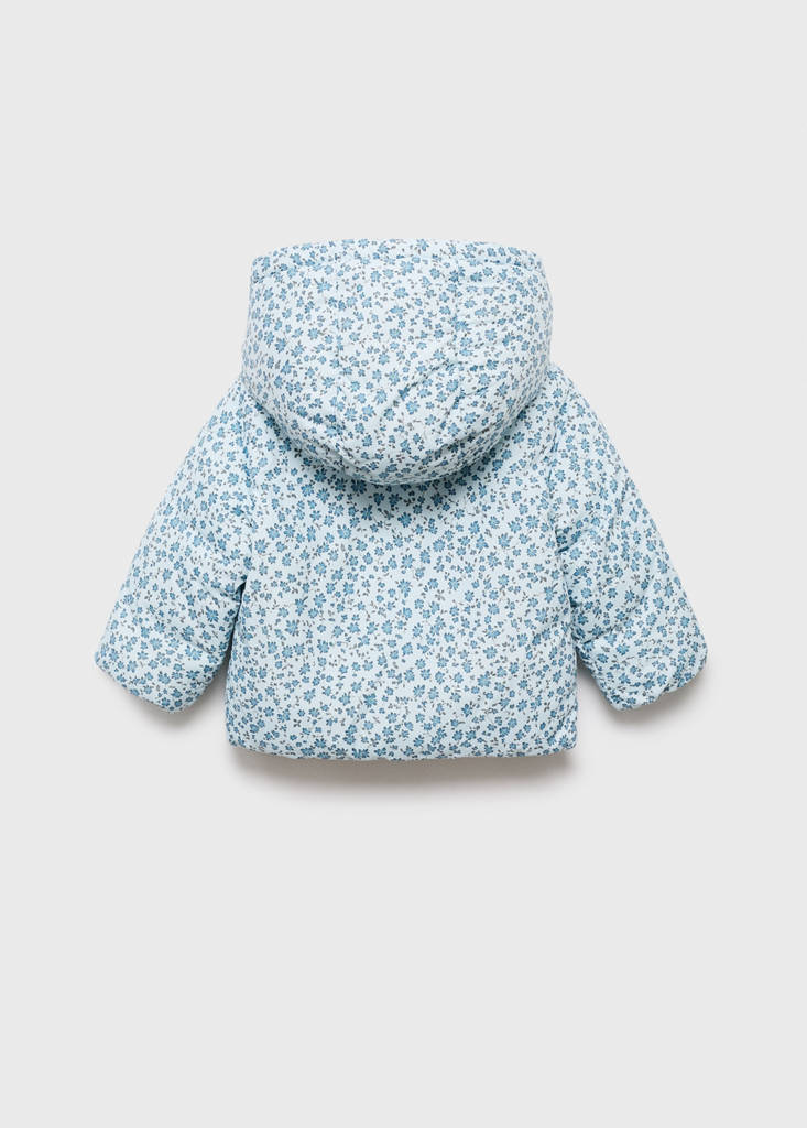 Fur-effect floral-print anorak — Blue