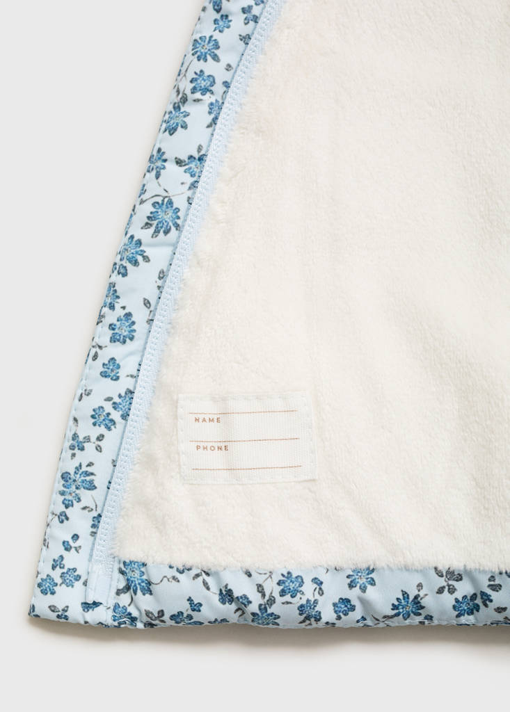 Fur-effect floral-print anorak — Blue
