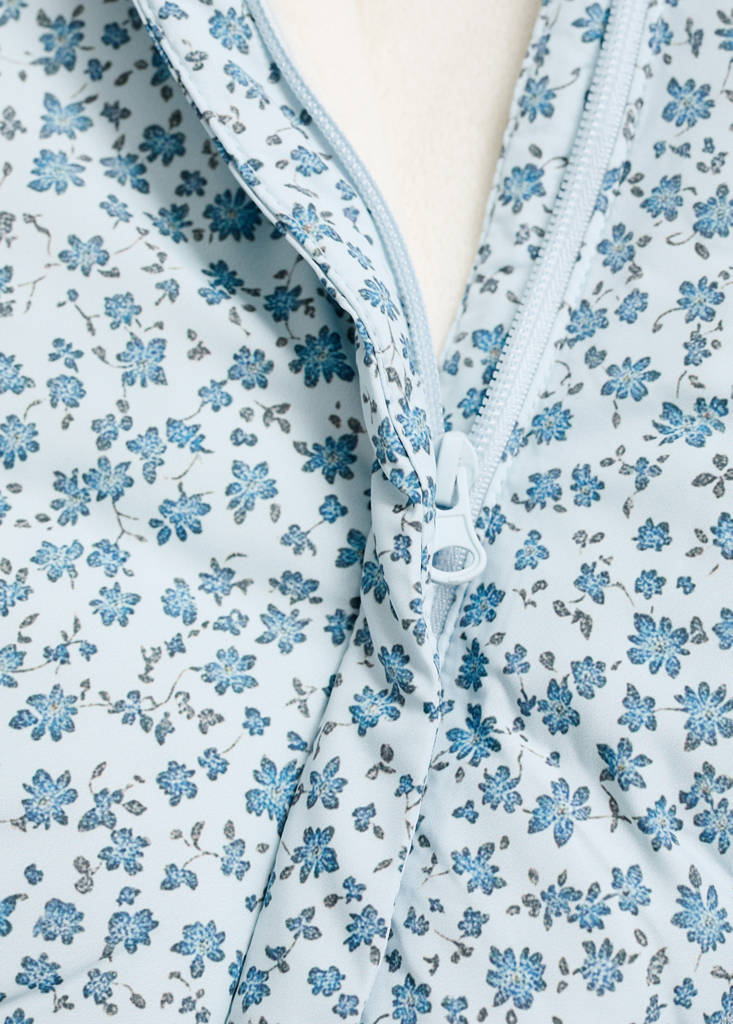 Fur-effect floral-print anorak — Blue