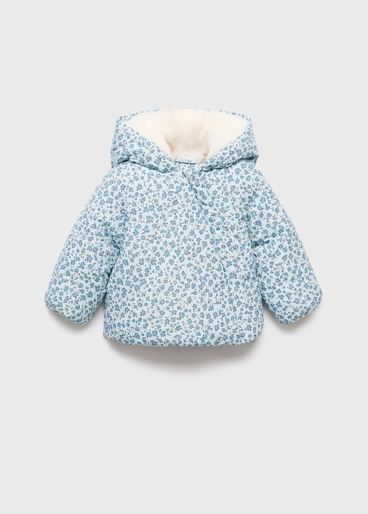 Fur-effect floral-print anorak — Blue