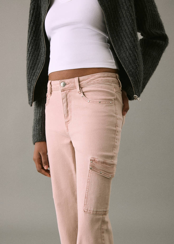 Studded skinny cargo jeans — Pastel Pink