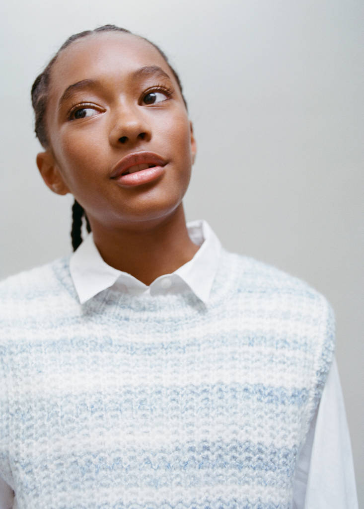 Striped knitted gilet — Sky Blue