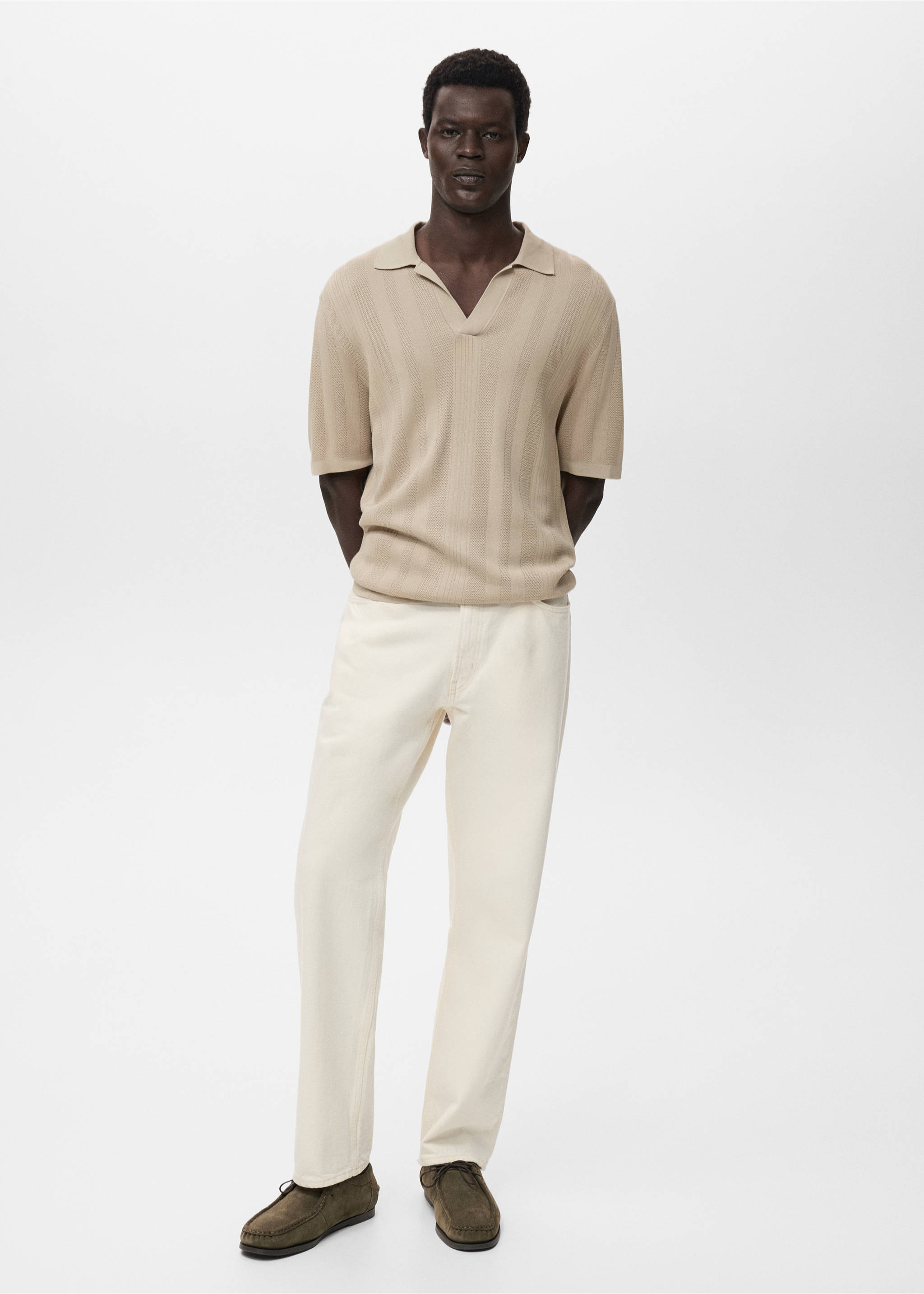 Polo maille côtelée - Plan général, Gris clair/pastel. Ref: 17054424-00.