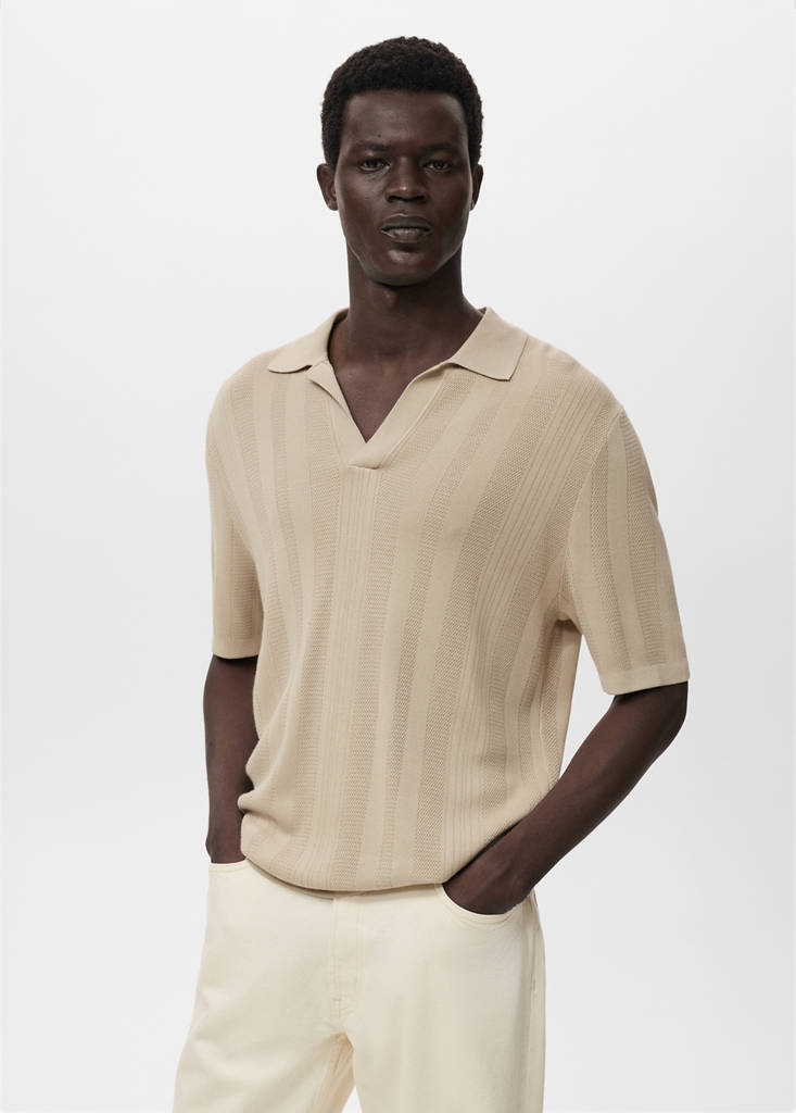 Ribbed knit polo shirt — Light/Pastel Grey