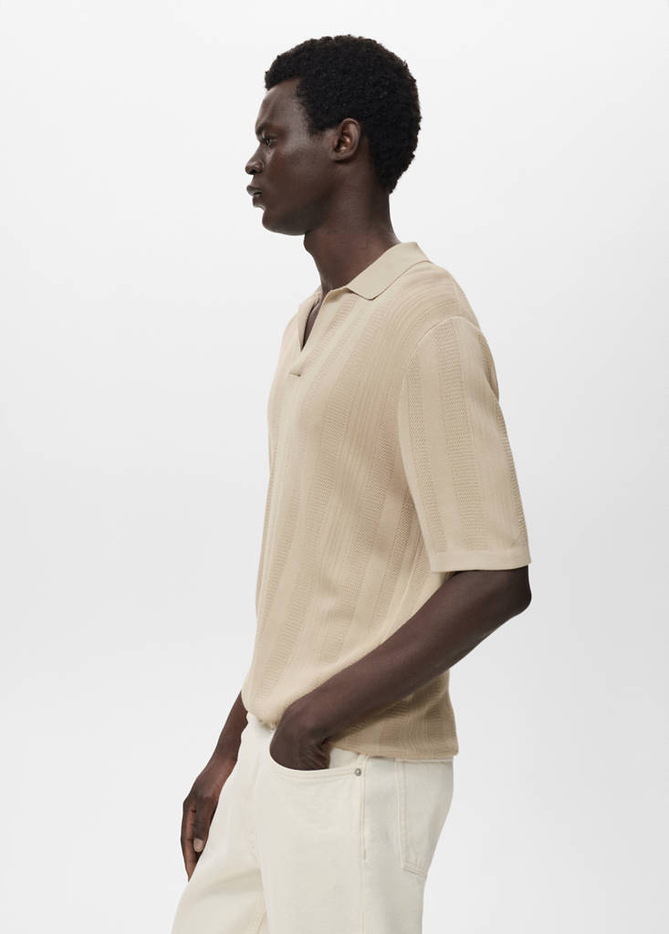 Ribbed knit polo shirt — Light/Pastel Grey