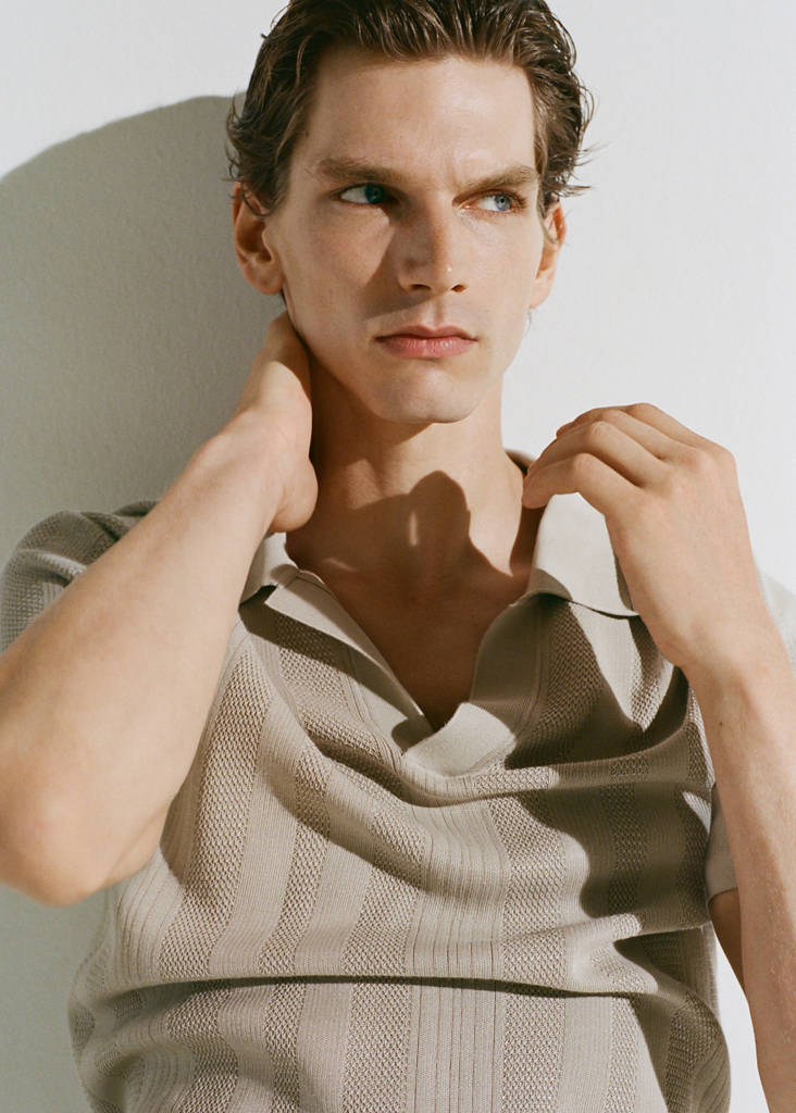 Ribbed knit polo shirt — Light/Pastel Grey