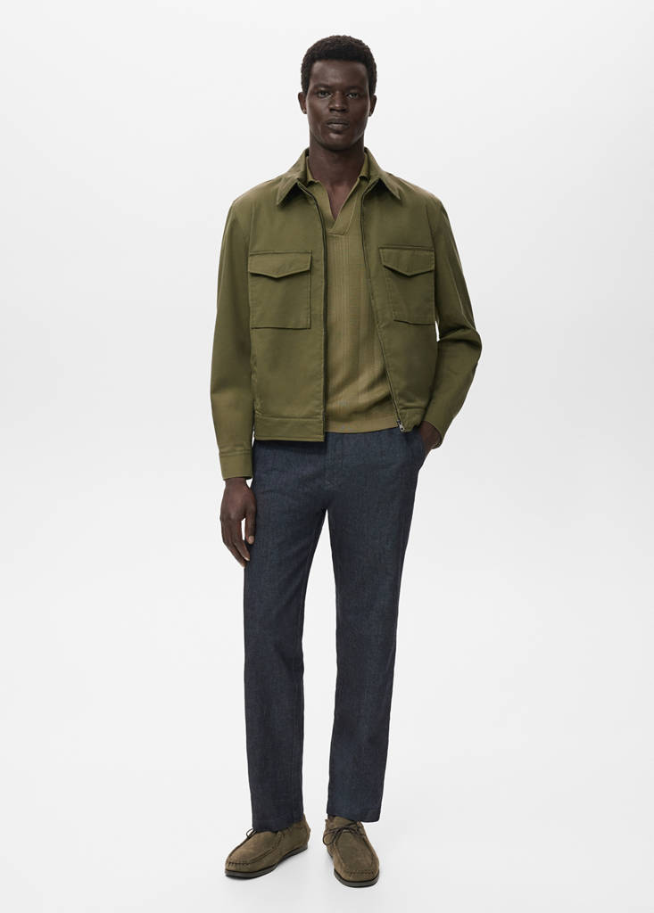 Ribbed knit polo shirt — Khaki