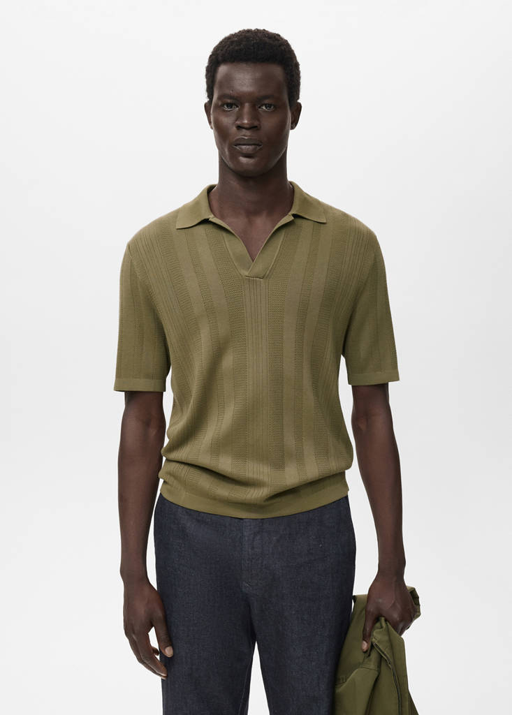 Ribbed knit polo shirt — Khaki