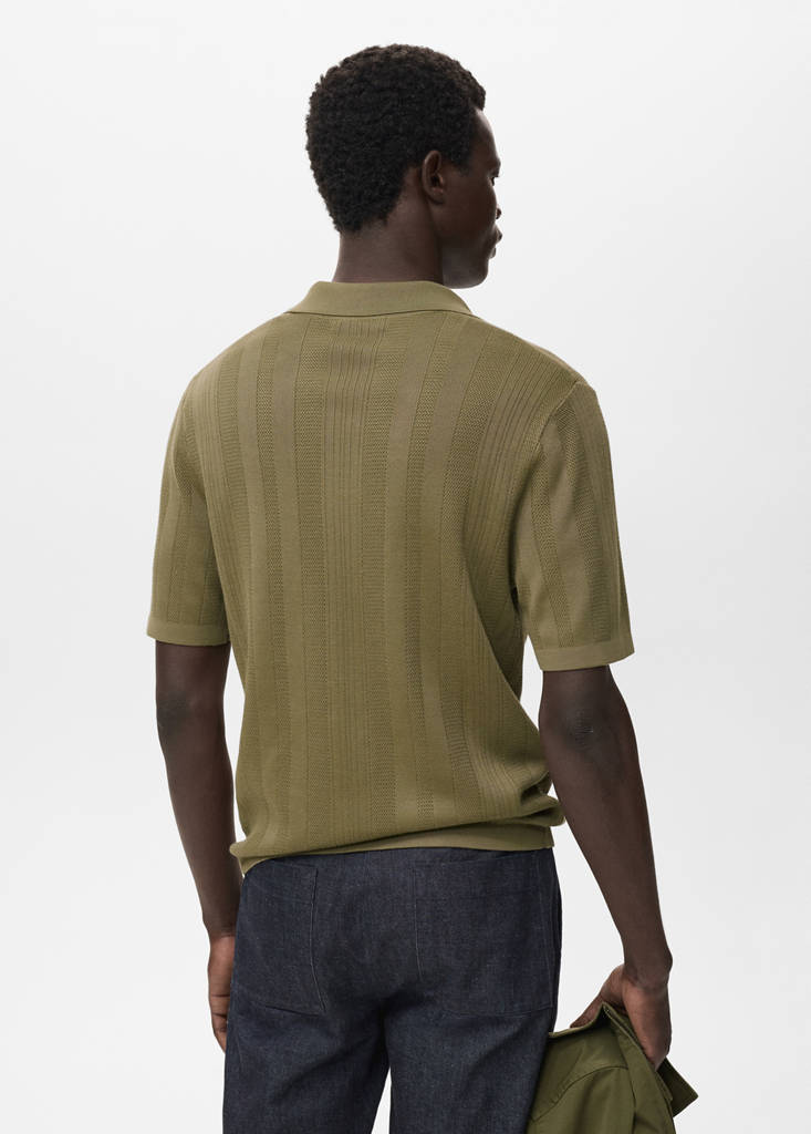 Ribbed knit polo shirt — Khaki