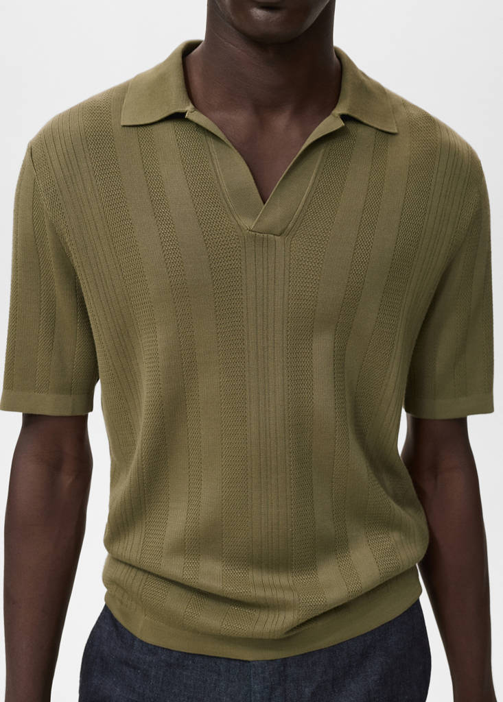 Ribbed knit polo shirt — Khaki