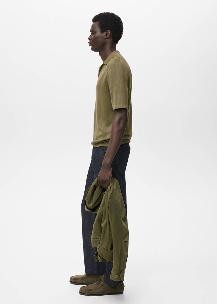 Ribbed knit polo shirt — Khaki