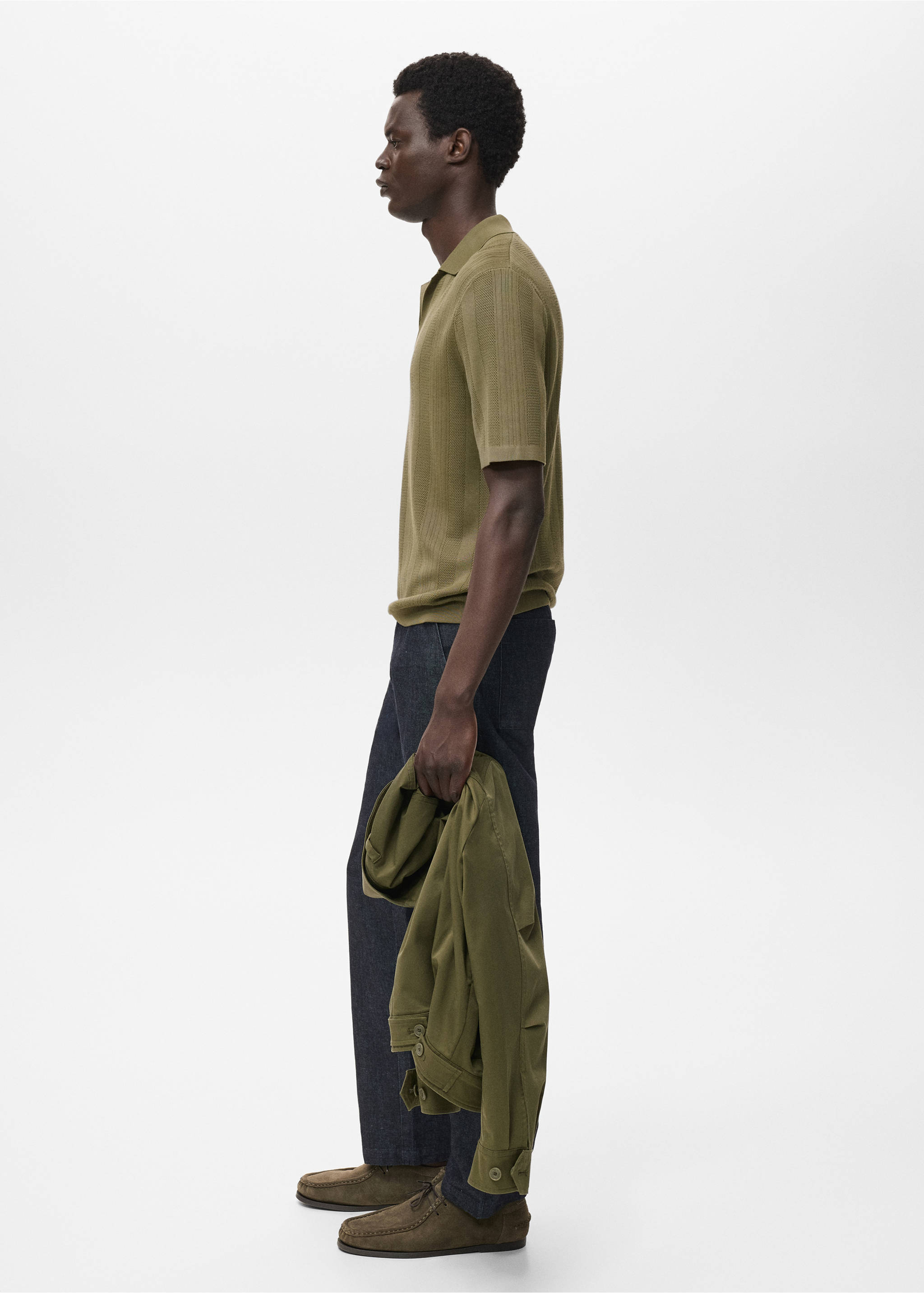 Polo maille côtelée - Détail de l'article 2, Kaki. Ref: 17054424-00.
