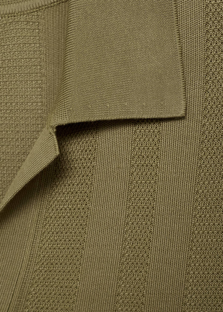 Ribbed knit polo shirt — Khaki
