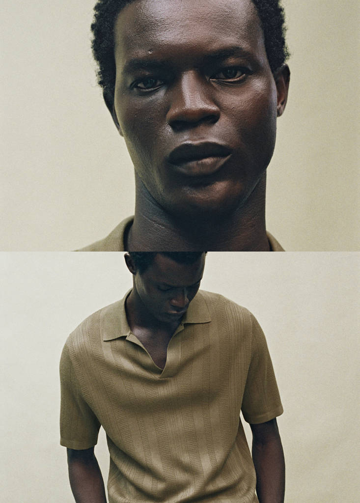 Ribbed knit polo shirt — Khaki
