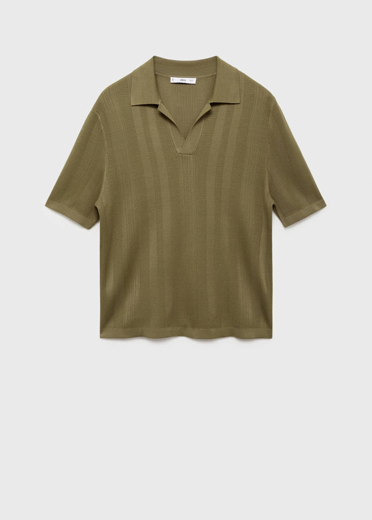 Ribbed knit polo shirt — Khaki
