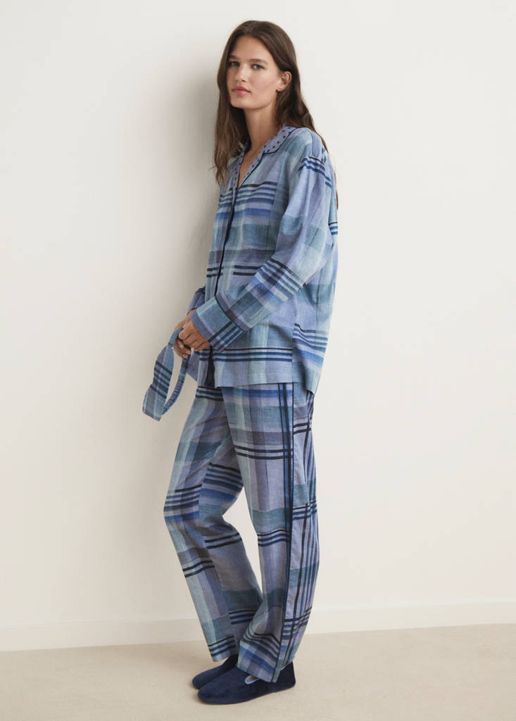 Printed pyjama shirt with piping — Ink Blue