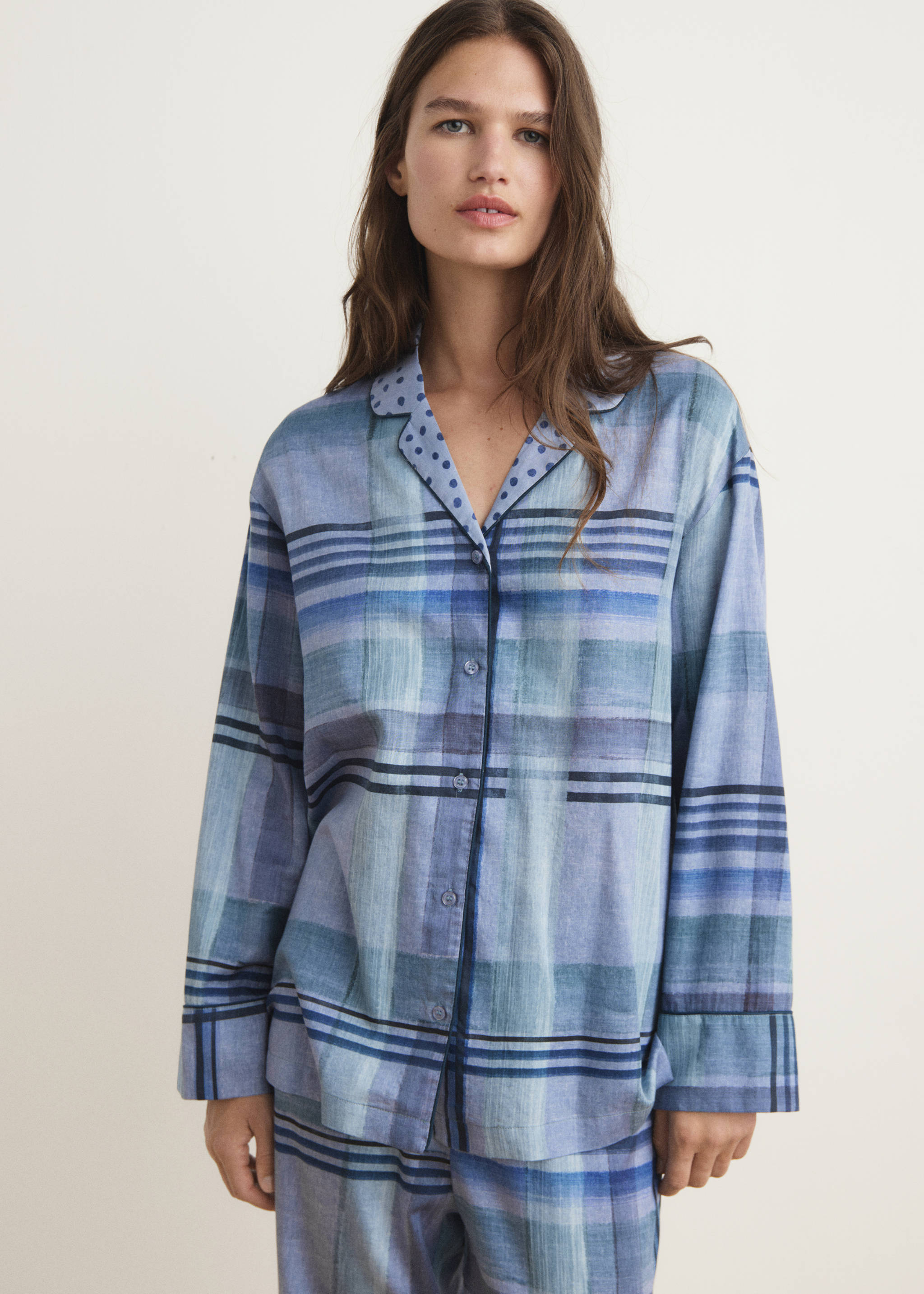 Printed pyjama shirt with piping - Medium plane