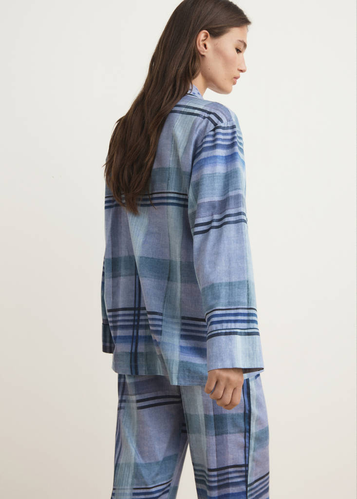 Printed pyjama shirt with piping — Ink Blue