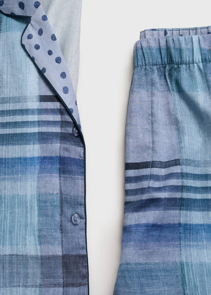 Printed pyjama shirt with piping — Ink Blue