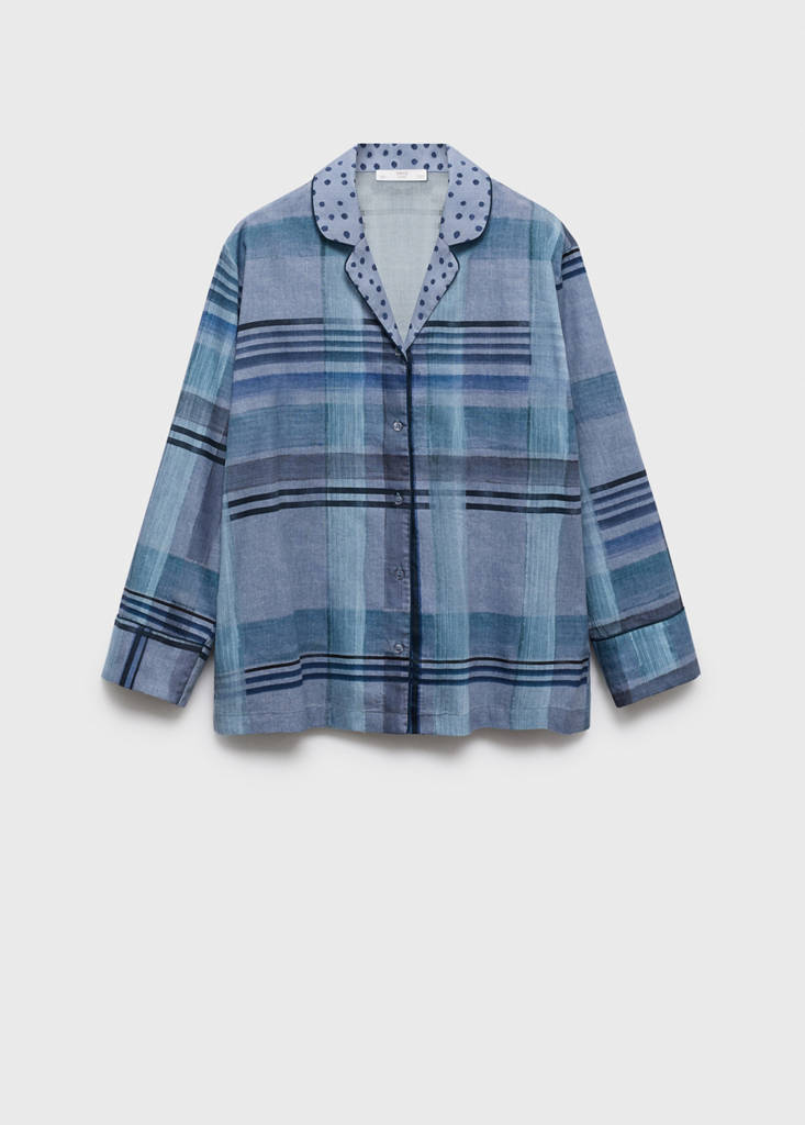 Printed pyjama shirt with piping — Ink Blue
