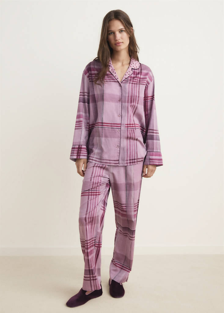 Printed pyjama shirt with piping — Plum