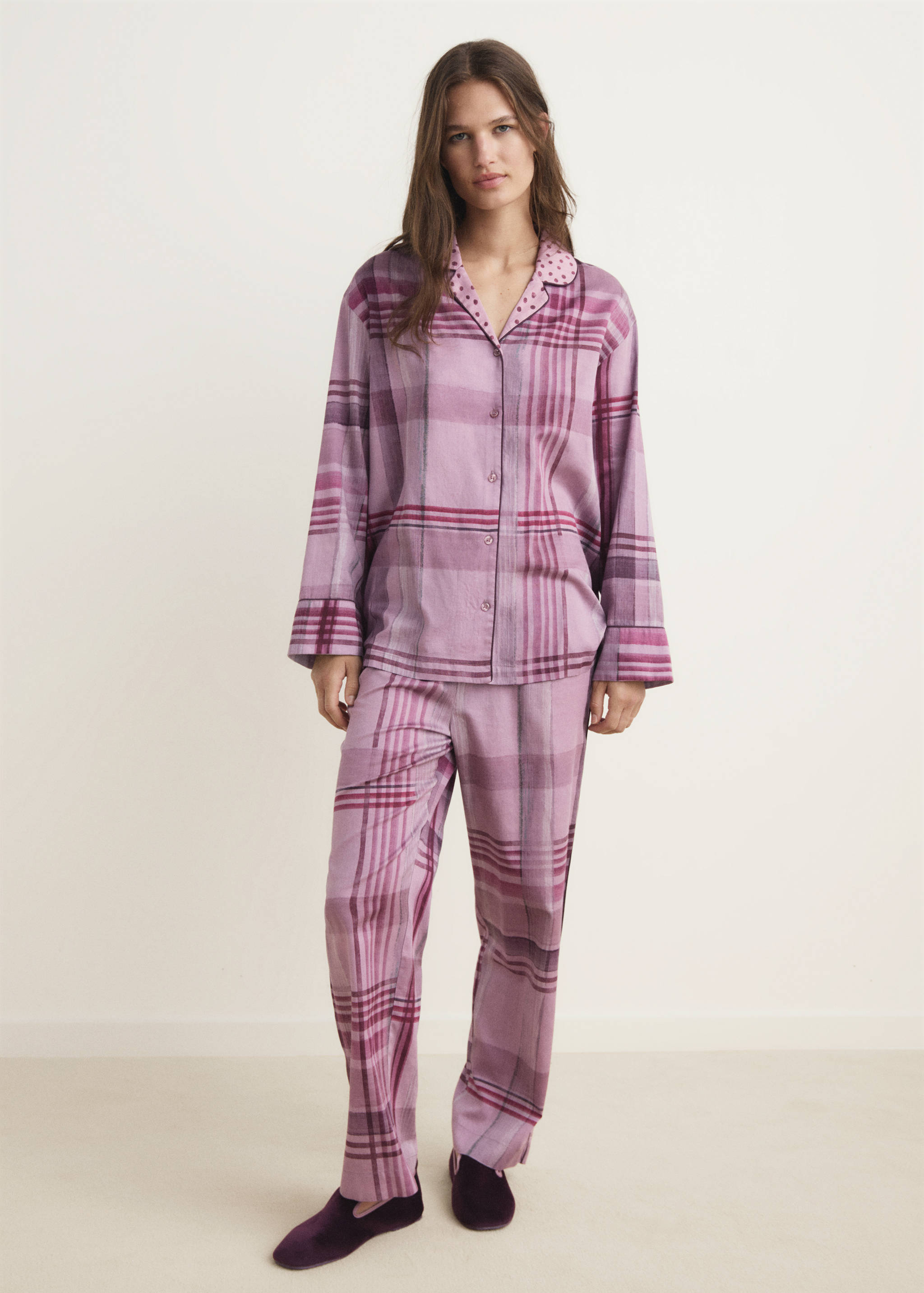 Printed pyjama shirt with piping - General plane