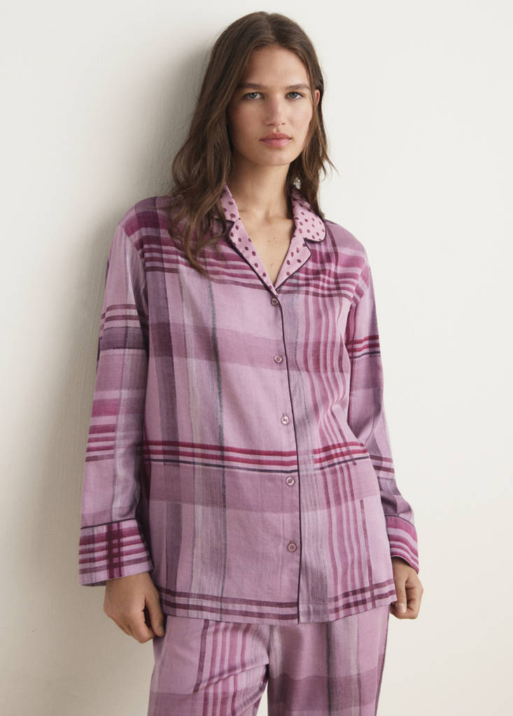 Printed pyjama shirt with piping — Plum
