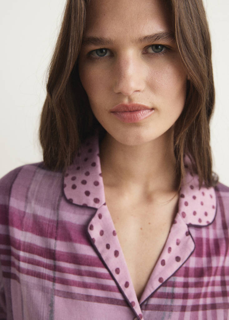 Printed pyjama shirt with piping — Plum