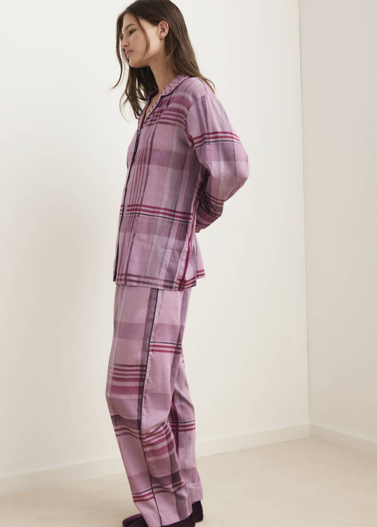 Printed pyjama shirt with piping — Plum