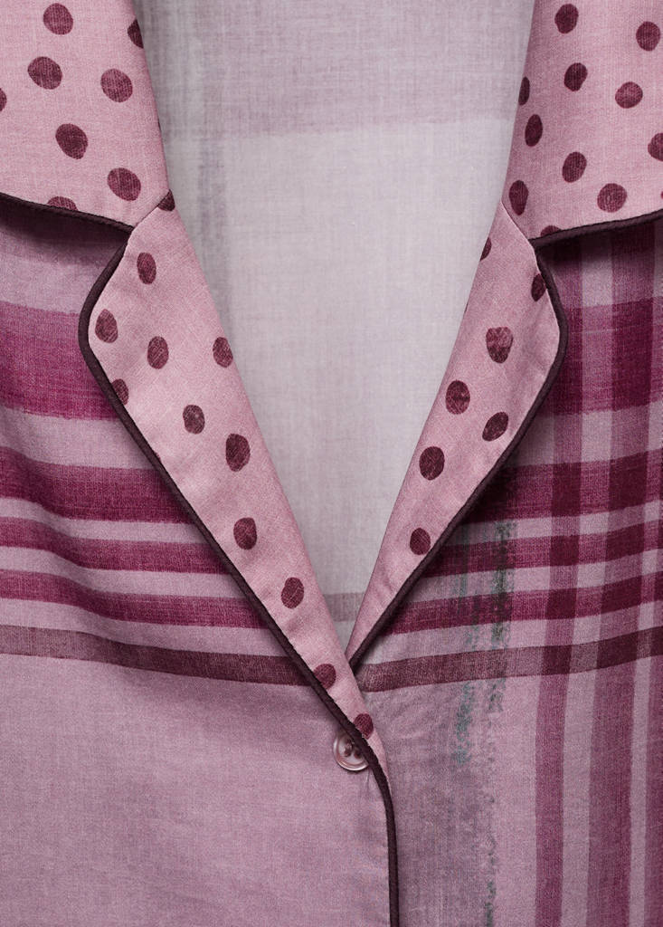 Printed pyjama shirt with piping — Plum