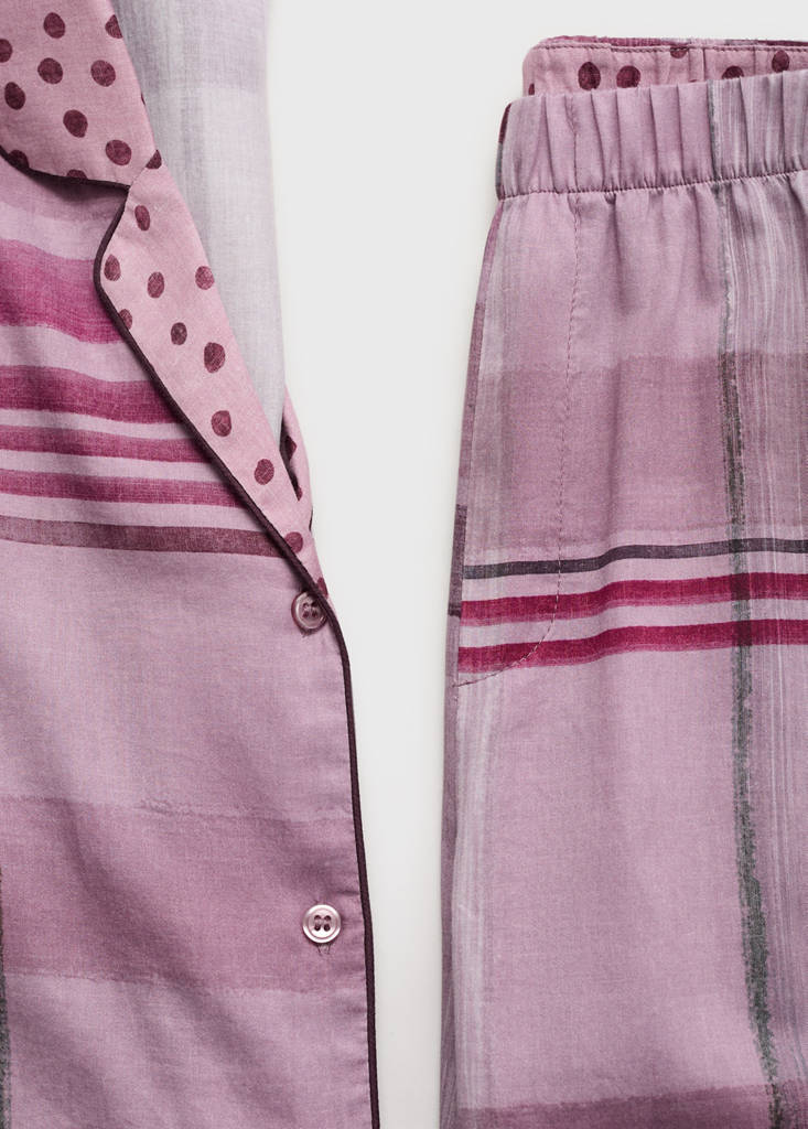 Printed pyjama shirt with piping — Plum
