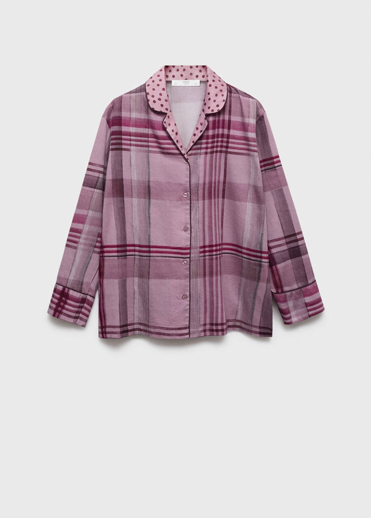 Printed pyjama shirt with piping — Plum