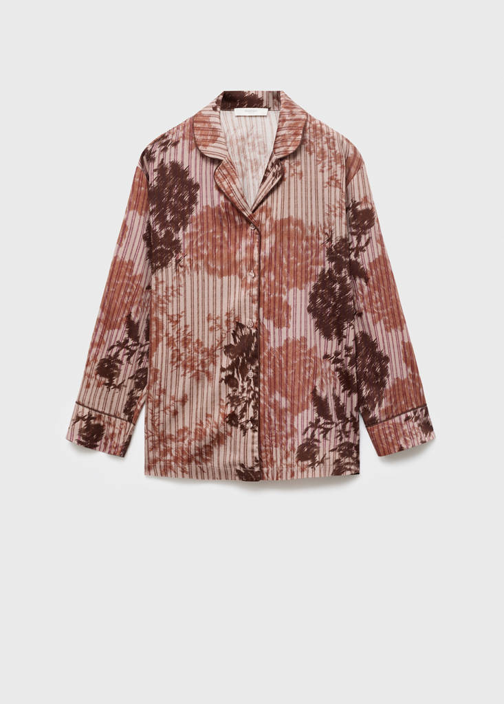Pyjama shirt with blurred print — Brown