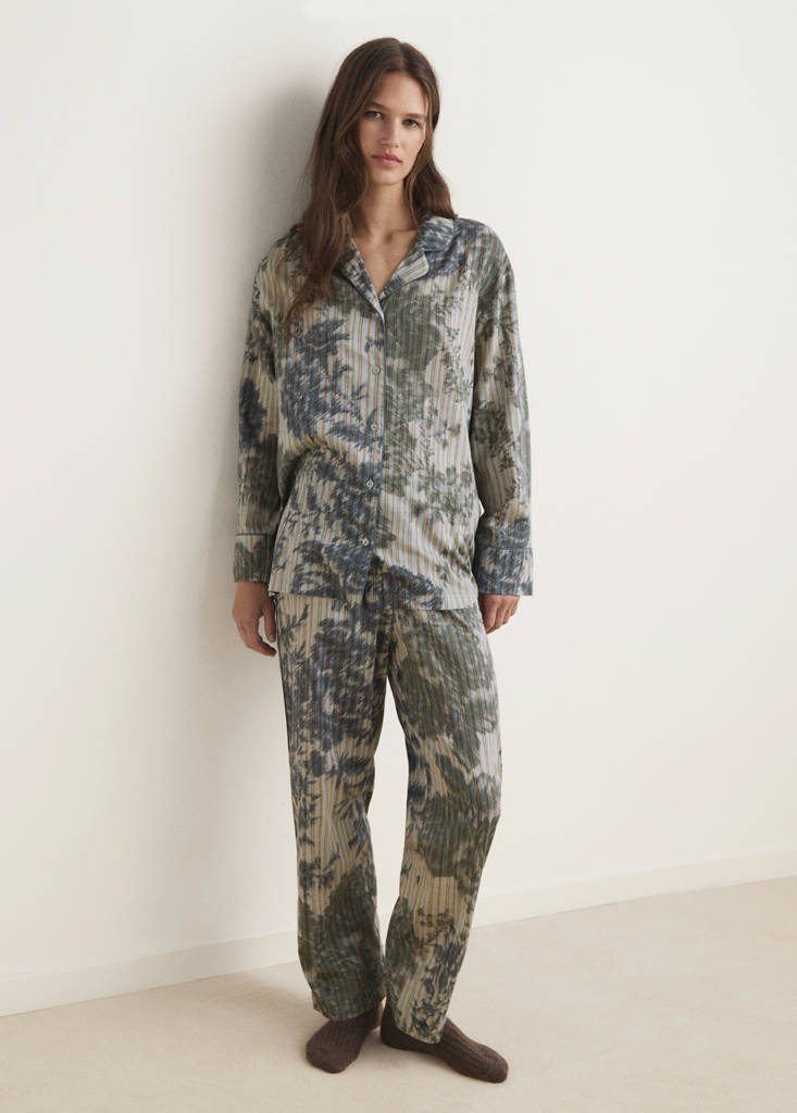 Pyjama shirt with blurred print — Green