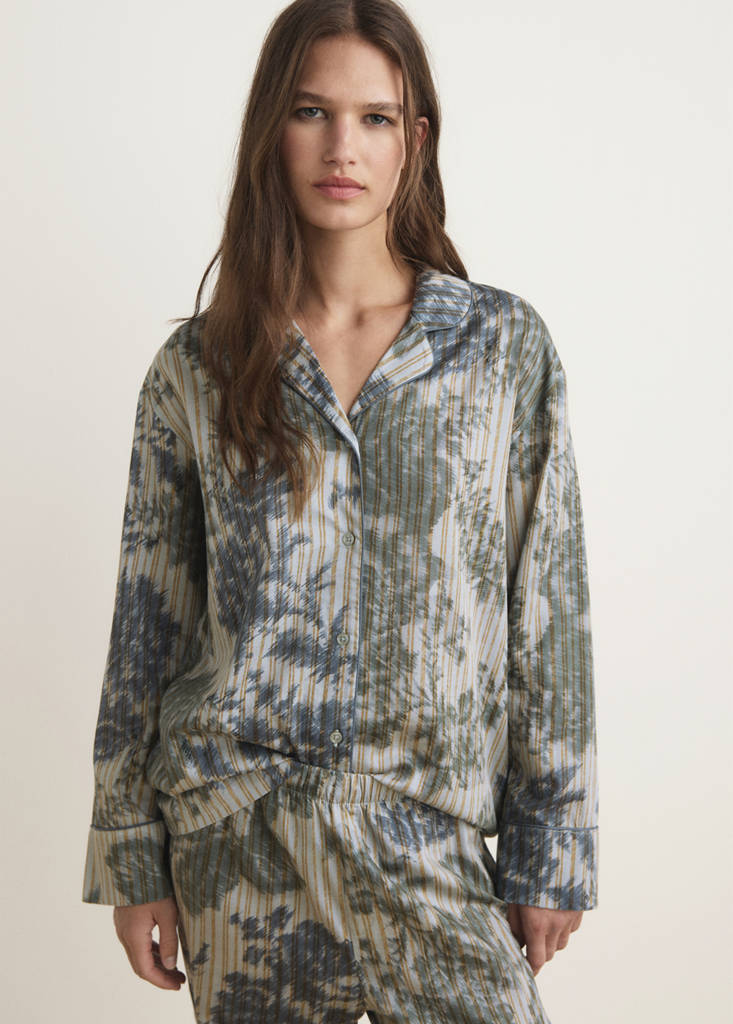 Pyjama shirt with blurred print — Green