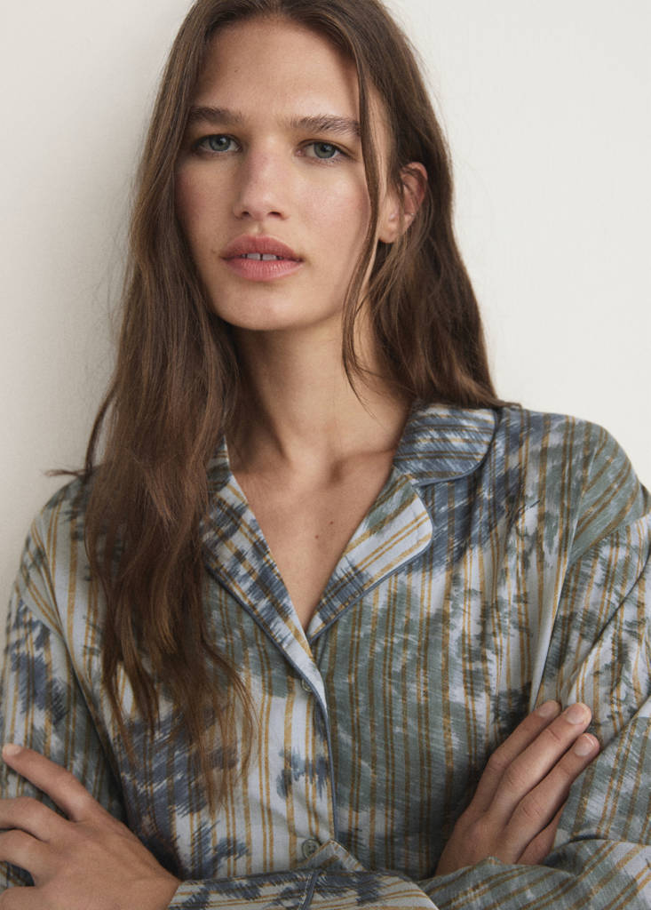 Pyjama shirt with blurred print — Green