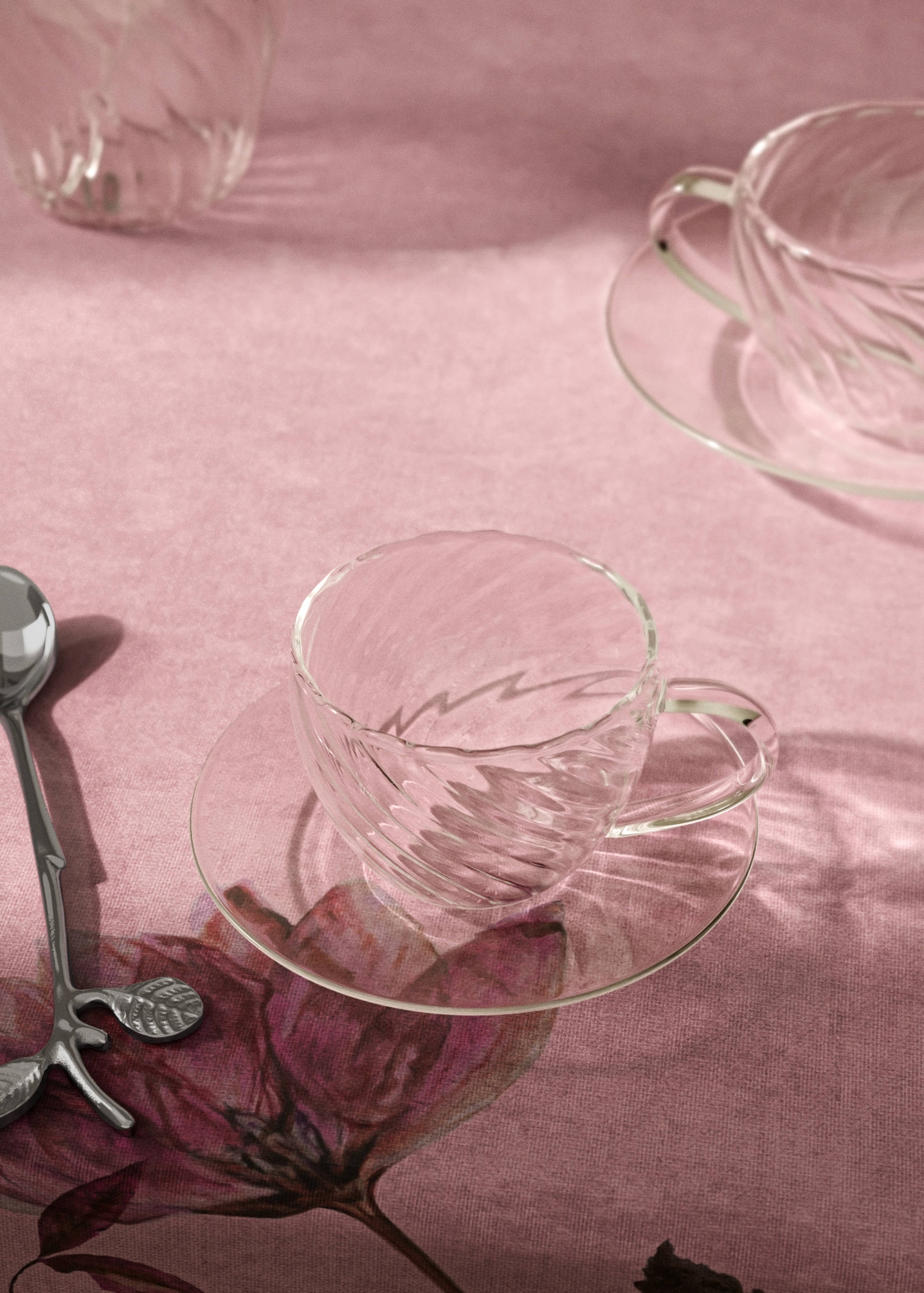 Borosilicate espresso cup and saucer with embossed pattern - General plane