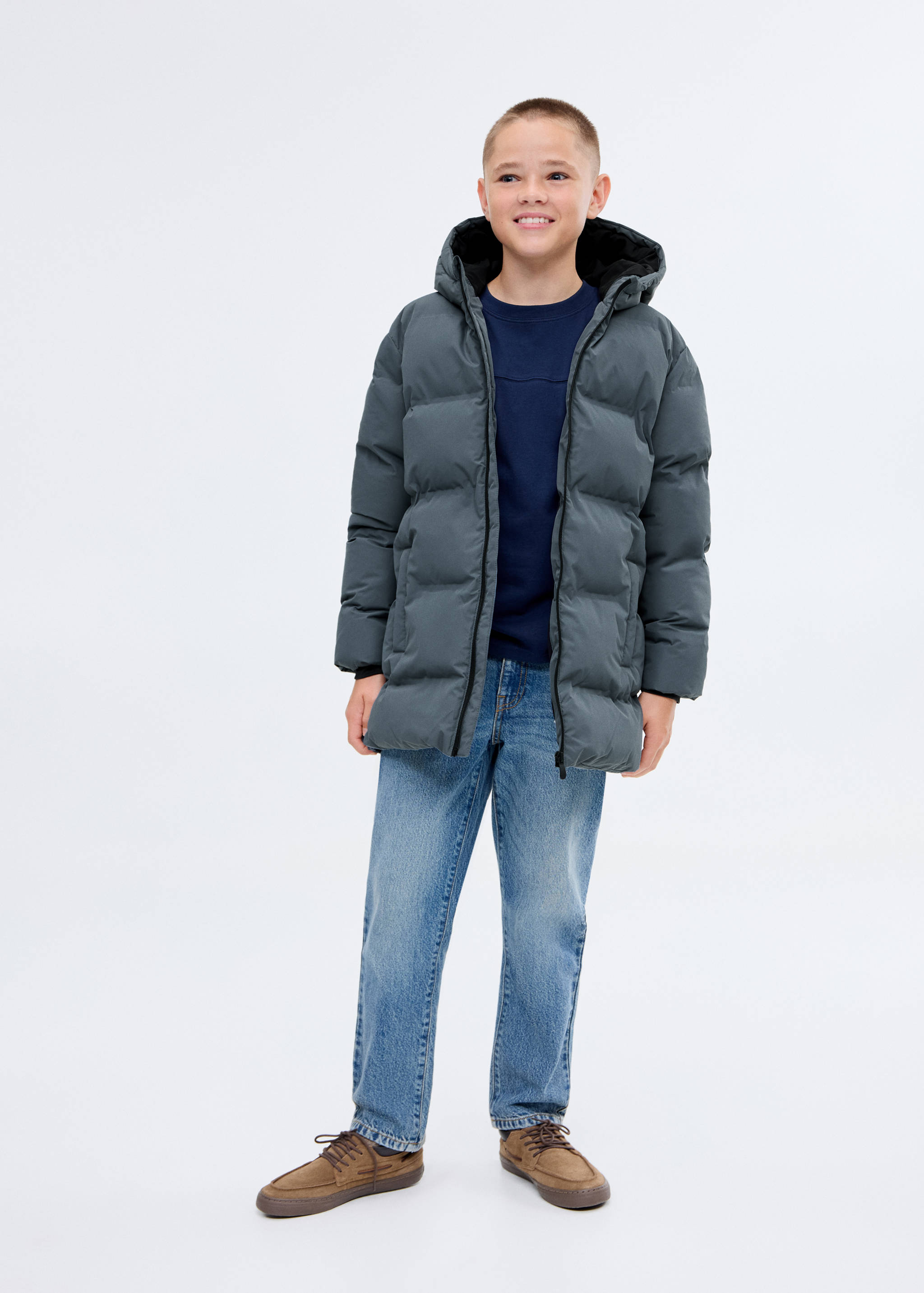 Anorak long matelassé capuche - Plan général