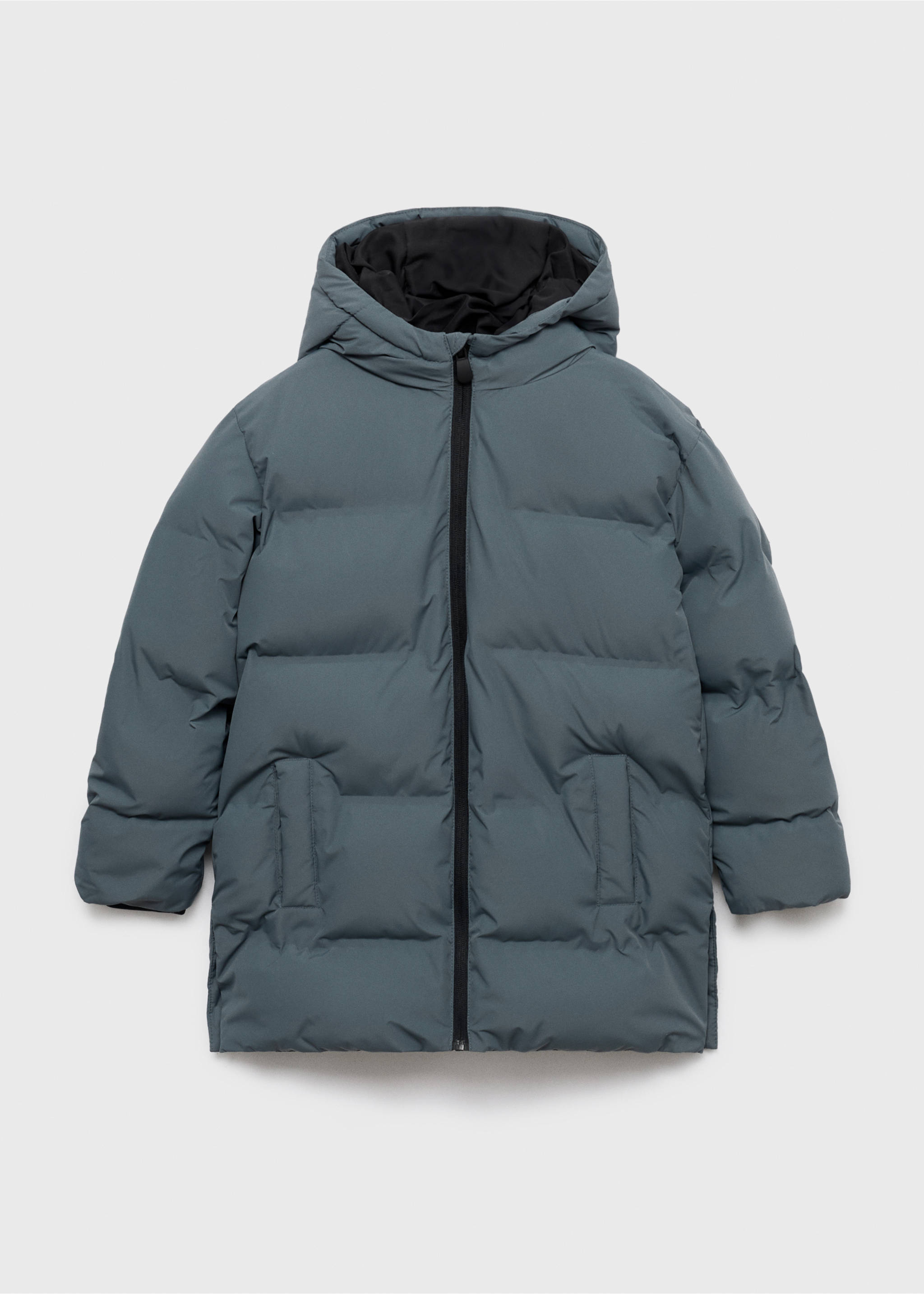 Long padded anorak with hood - Article without model, Blue. Ref: 17054773-00.