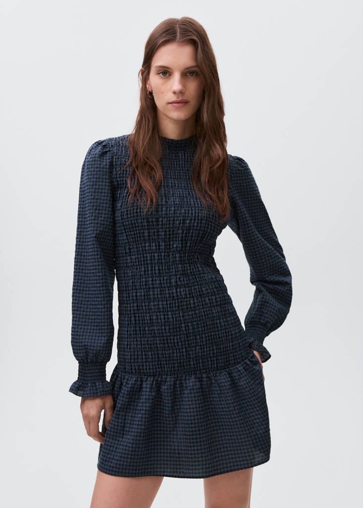 Gathered check dress — Black