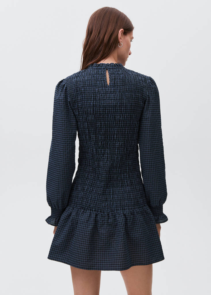 Gathered check dress — Black