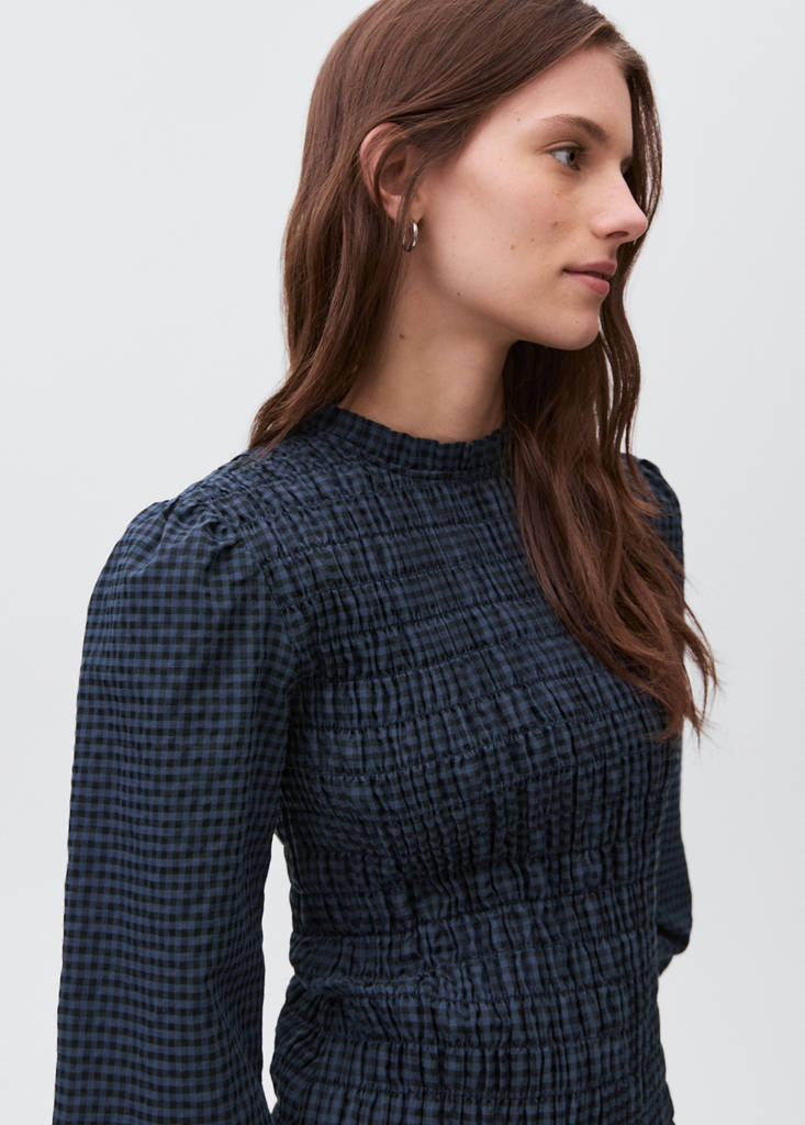 Gathered check dress — Black