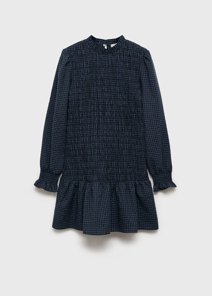 Gathered check dress — Black