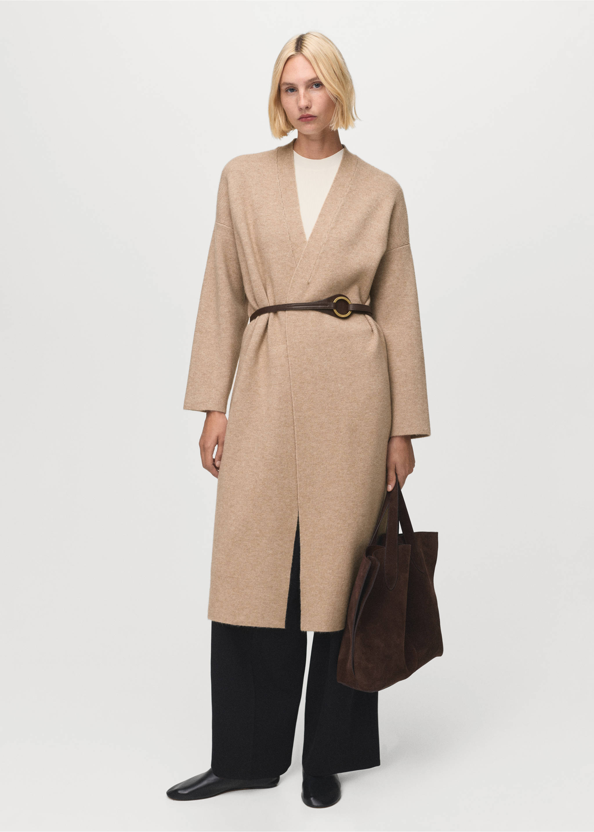 Long knitted coat - General plane, Light/Pastel Grey. Ref: 17054780-00.