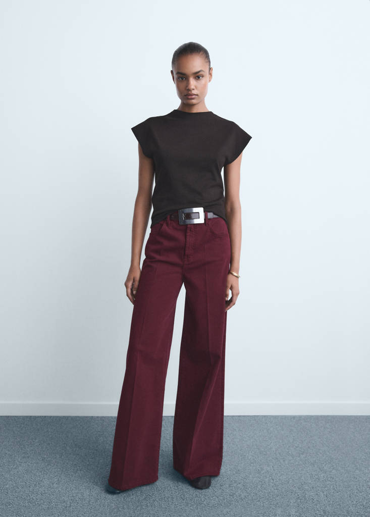 High-waisted wideleg jeans — Wine