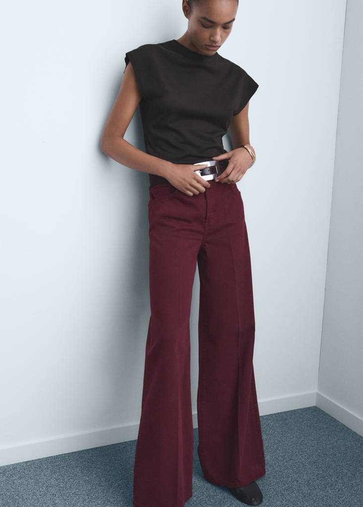 High-waisted wideleg jeans — Wine