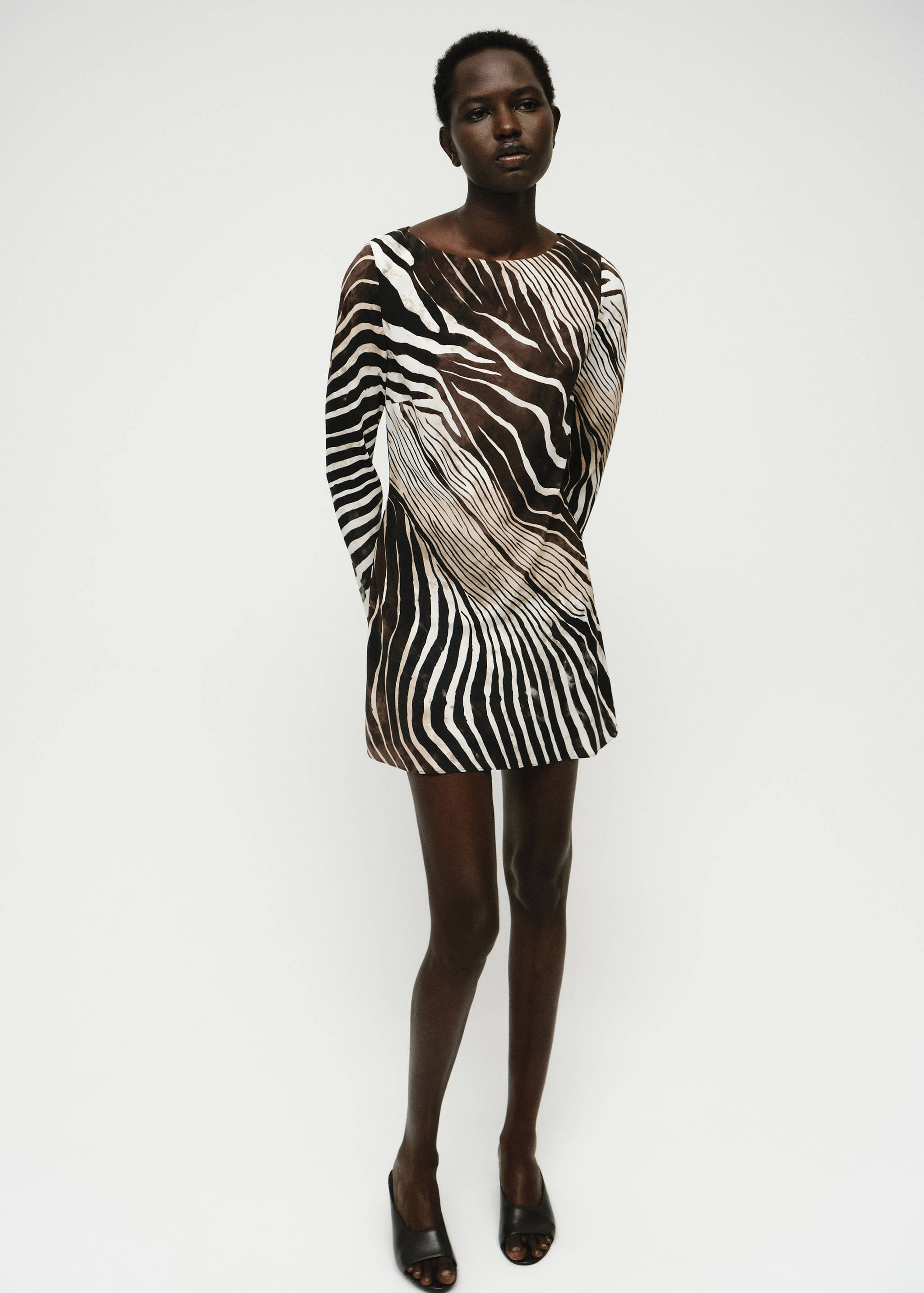 Zebra-print dress with flared sleeves - General plane